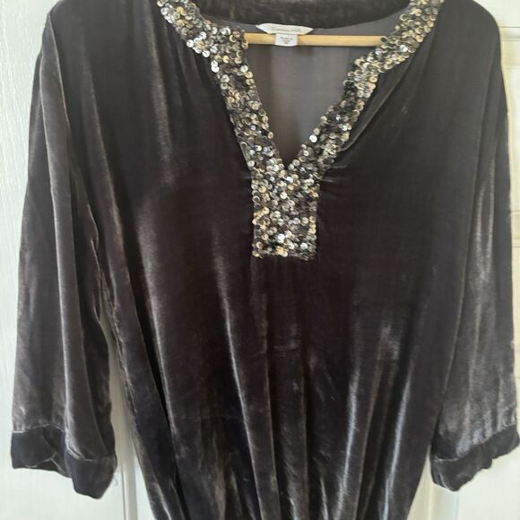 Garnet Hill Womens Top Whimsigoth Metallic Velvet Size 6 Sequin Tie Hem Retro - Picture 8 of 9
